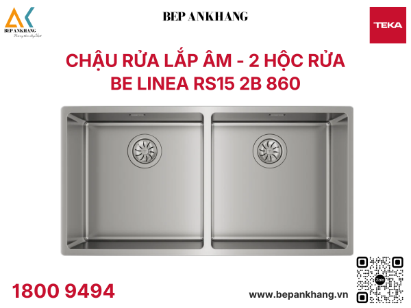 Chậu rửa lắp âm Teka Be Linea RS15 2B 860 - Chất liệu thép không gỉ - Xuất xứ Tây Ban Nha